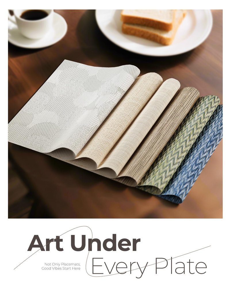 Leetaltree Light Brown Placemats Set of 6 - Heat Resistant Non-Slip Place mats for Dining Table, Washable Durable PVC Vinyl Woven Table Mats(Light Brown, 6)
