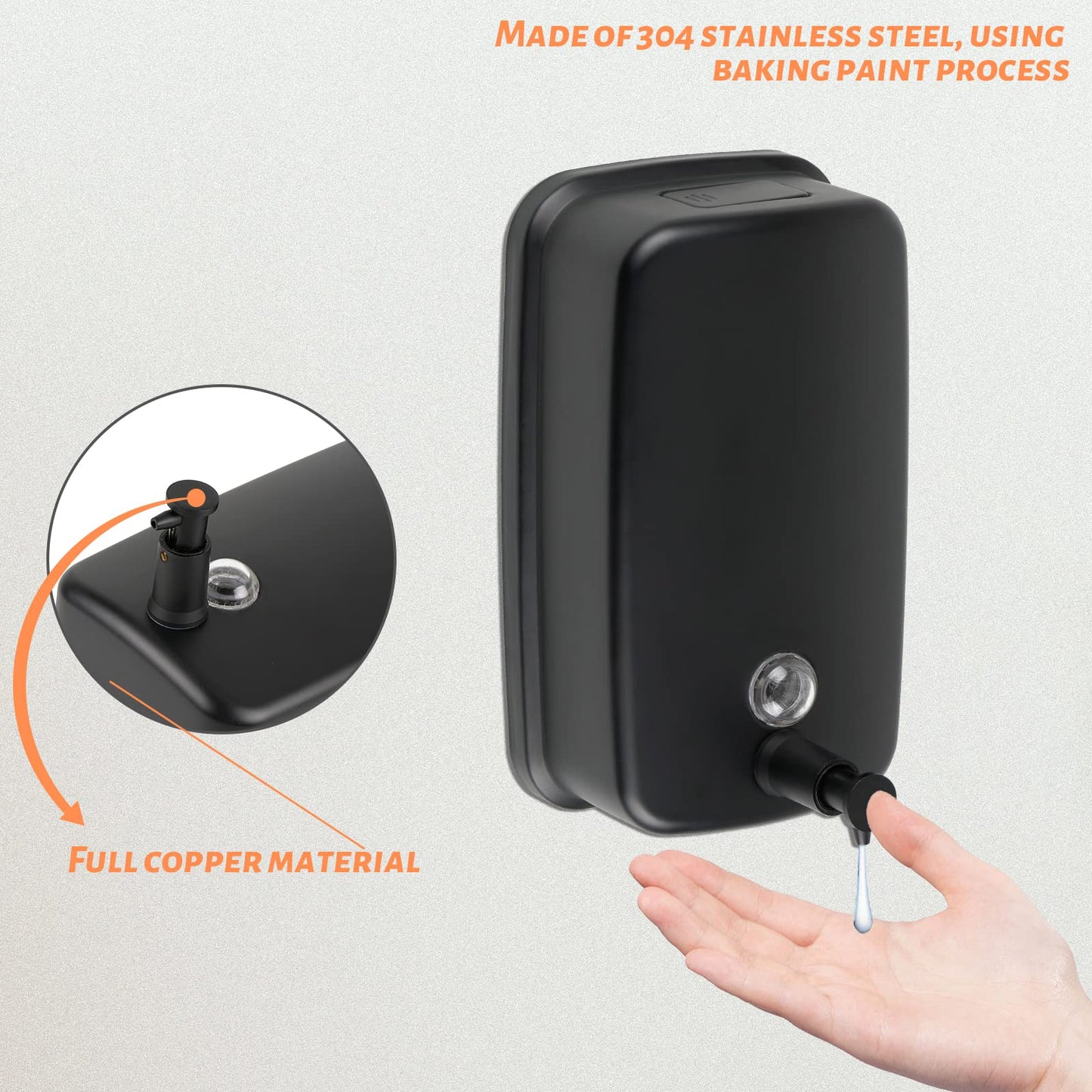 WEWBABY Soap Dispenser Wall Mount, 1000ml/33.8 fl.oz Bathroom Wall Mounted Soap Dispenser Black Metal Wall Soap Dispenser for Kitchen Restaurant