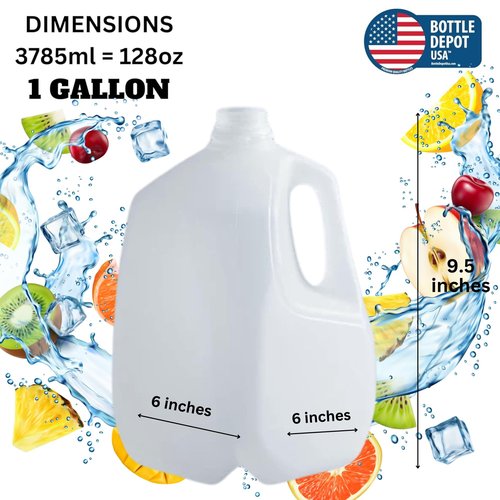(8 PACK) 128 Oz Empty Plastic Gallon Juice Bottles with Tamper Evident WHITE Caps - Smoothie Bottles - Ideal for Juices, Milk, Smoothies, Picnic's and Even Meal Prep - Made in USA