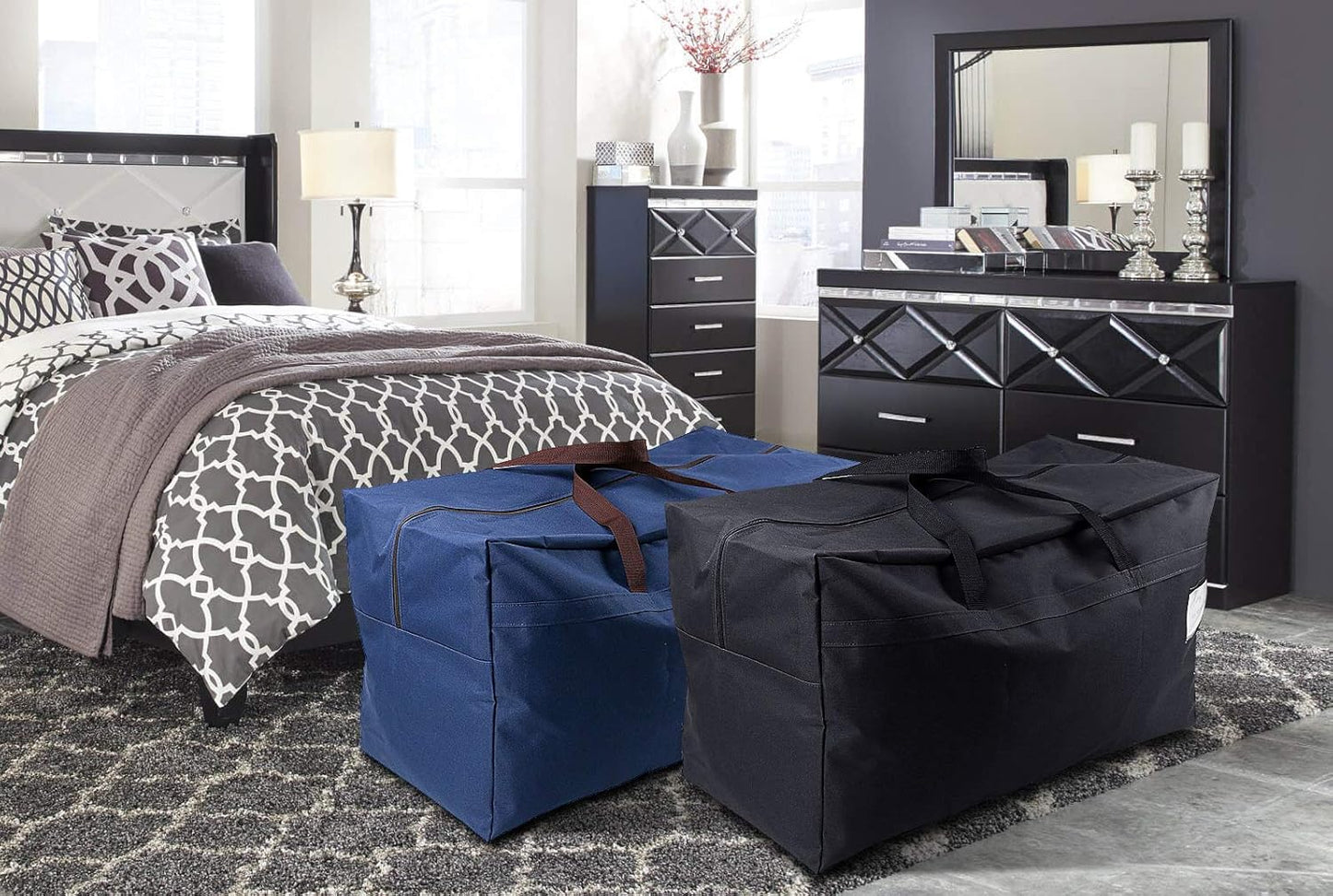 3-Side Zip Open Storage Bag for Christmas Trees & Party Ornaments - 27.5x16.5x13.8, Black Dots
