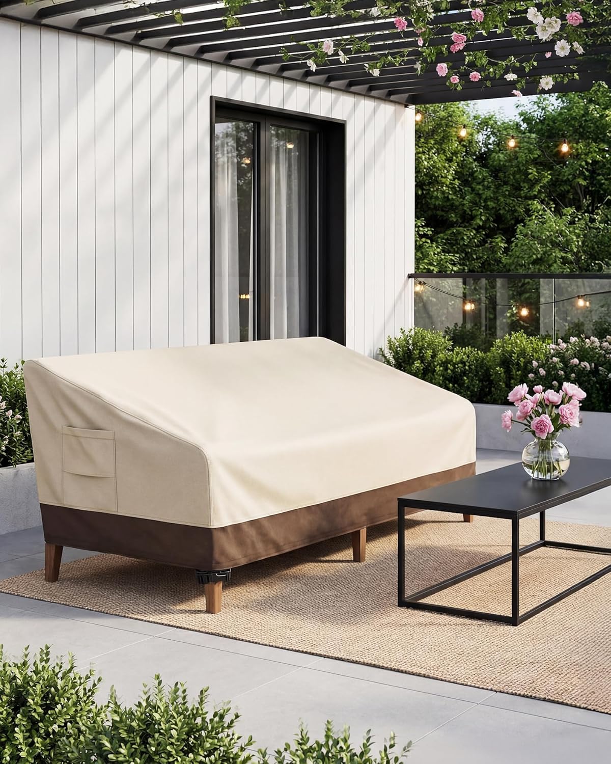 Vailge Heavy Duty Patio Sofa Cover - 100% Waterproof 3-Seater Outdoor Protection | 85" W x 37" D x 35" H, Beige & Brown