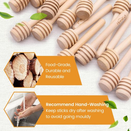 HANSGO Wooden Honey Dipper Sticks, 20 Pack 3 Inch Mini Honey Stirrers for Jars Dispense and Drizzle, Natural Wood Wand for Tea Party, Wedding Favors, Baby Shower Gifts