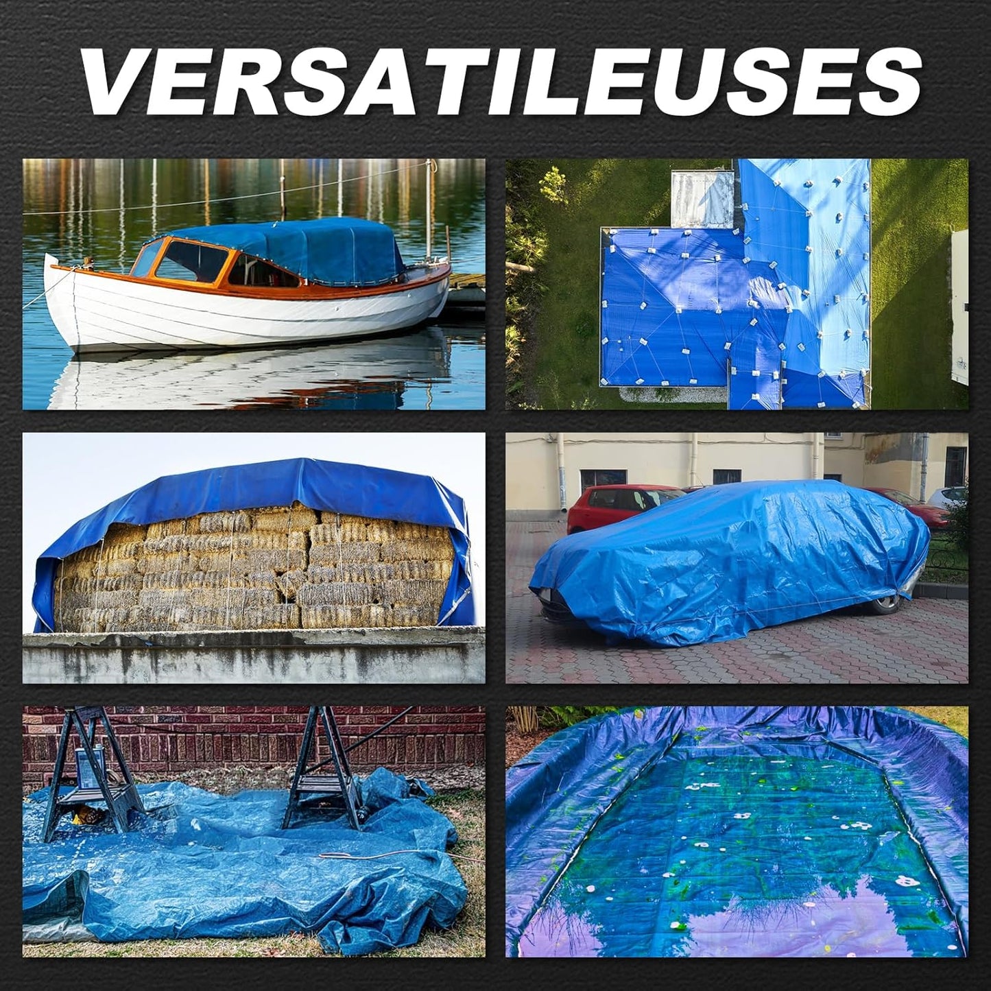 Tarps Waterproof Heavy Duty Blue Tarp Cover - 10x12 Feet, 8 Mil Thick, Metal Grommets for Outdoor Use