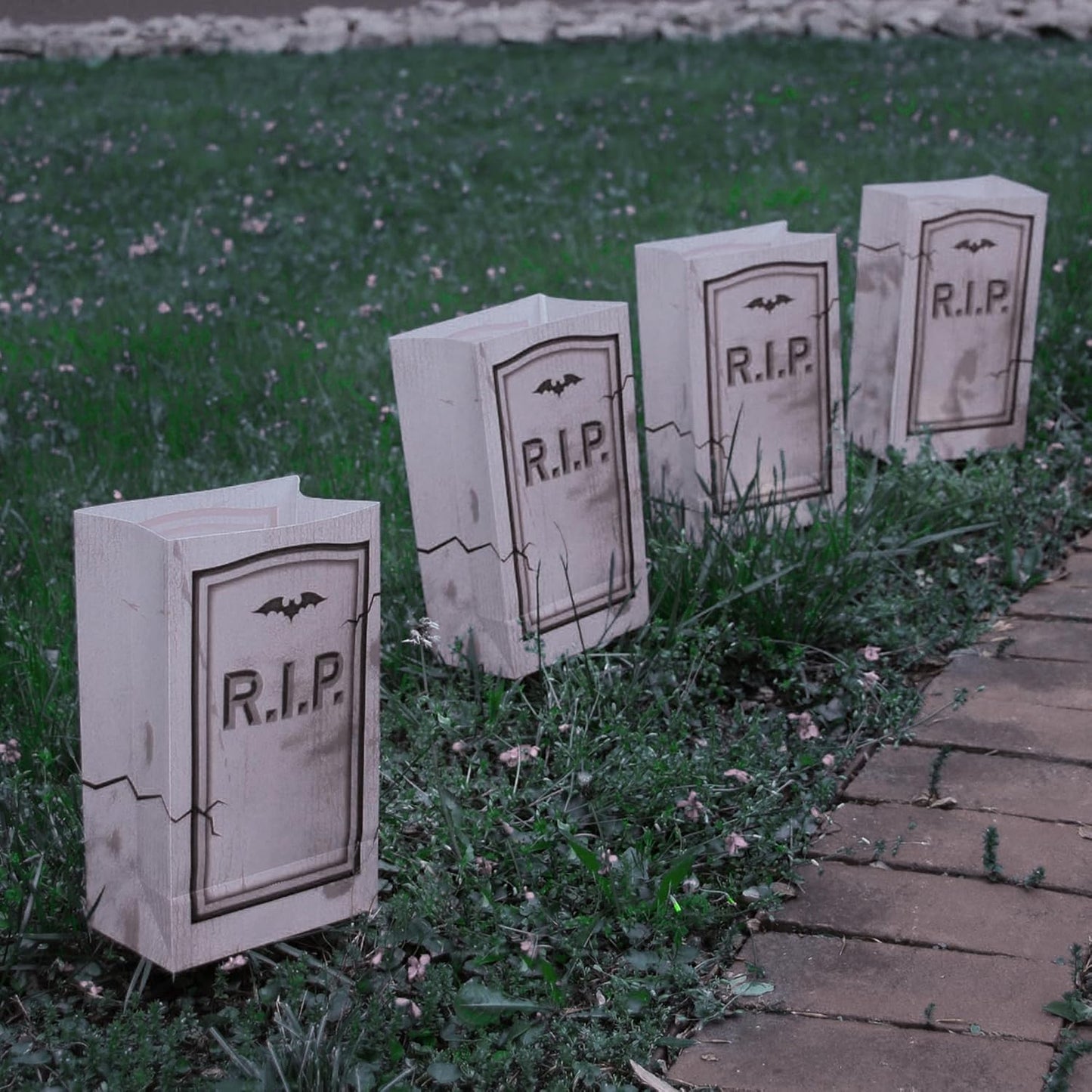 Set of 12 LumaBase Plastic Luminaria Bags for Tombstones - Durable & Weatherproof