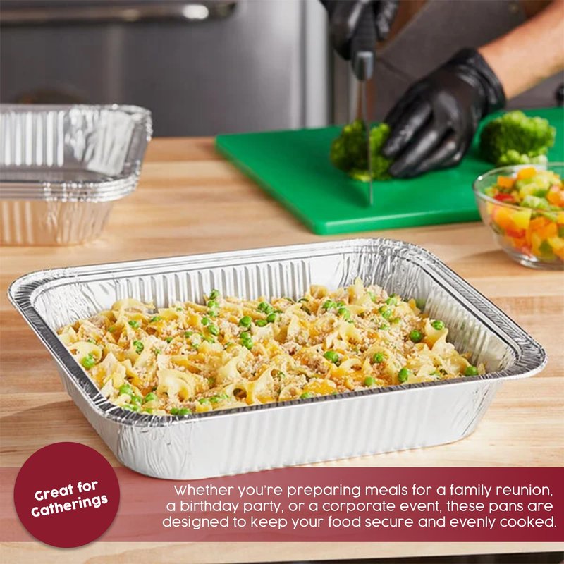 BAKE IT KITCHEN 25 Pack Half Size Disposable Aluminum Pans - Durable BBQ Pan, 9x13 Half Size Deep Pan, Cookware, Camping, Food Leftovers, Desserts, Heavy Duty, Oven