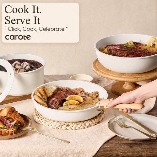CAROTE 33pcs Pots and Pans Non Stick, Cookware Sets Detachable Handle, Induction Kitchen Pots and Pans, NonStick Cooking Set, Oven/Dishwasher/Fridge Safe, Space Saving