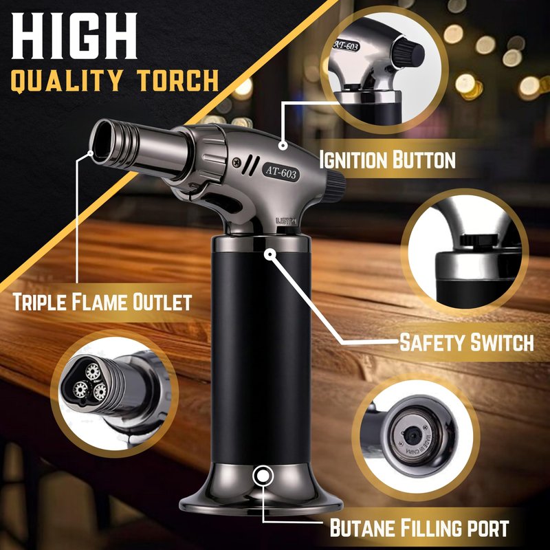 Whiskey Smoker Kit with Torch, 2 Glasses & 2 Ice Molds - 6 Wood Chips| Cocktail Smoker Kit for Smoked Drinks| Bourbon Smoker Kit| Old Fashioned Smoker Kit| Whiskey Gift for Men (No Butane Incl.)