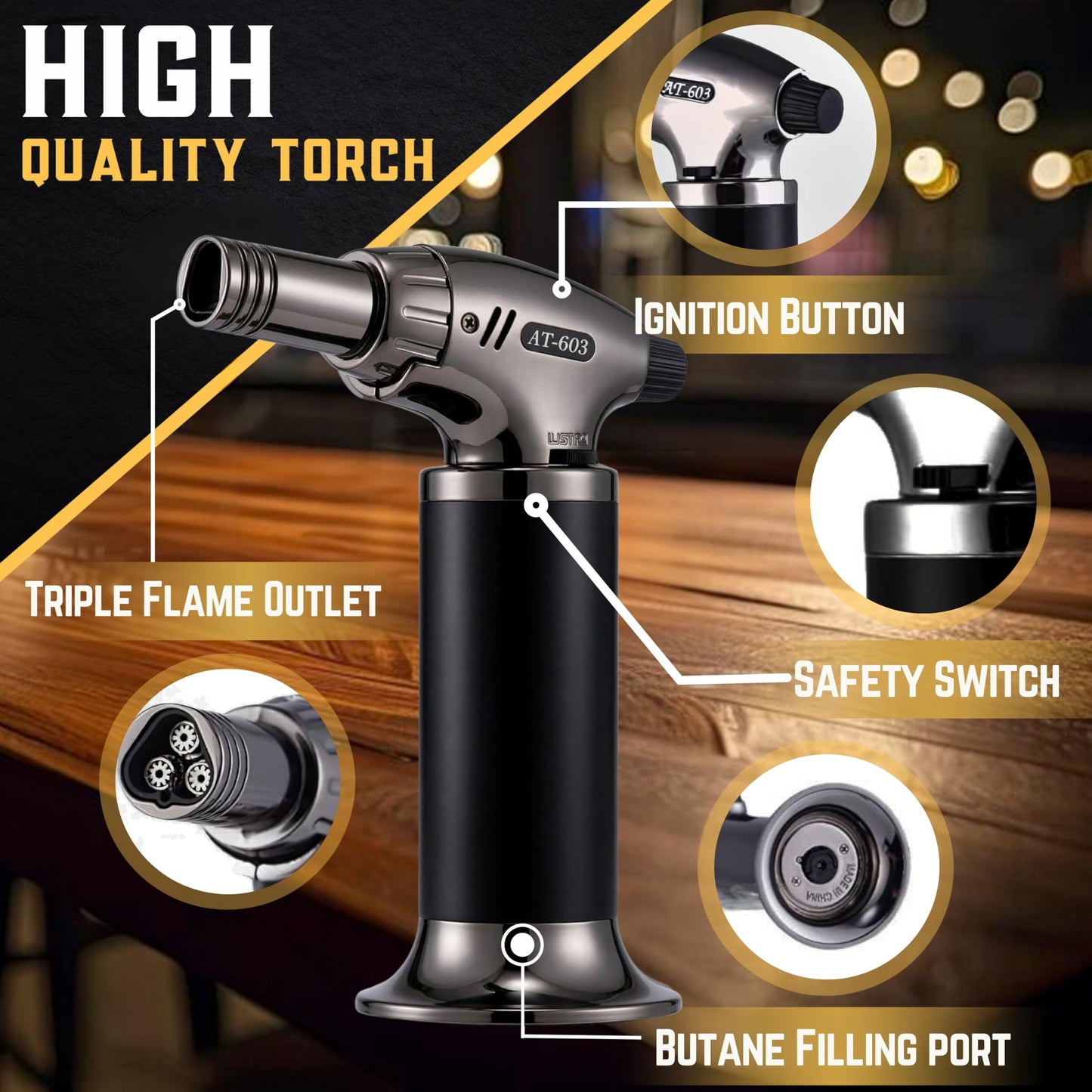 Whiskey Smoker Kit with Torch, 2 Glasses & 2 Ice Molds - 6 Wood Chips| Cocktail Smoker Kit for Smoked Drinks| Bourbon Smoker Kit| Old Fashioned Smoker Kit| Whiskey Gift for Men (No Butane Incl.)
