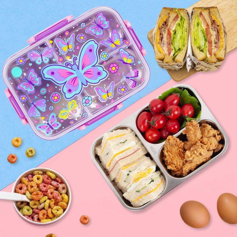 YOYTOO Stainless Steel Bento Lunch Box for Kids, 800ml/27oz BPA-Free Leak-Proof Food Containers with 3 Compartments, Freezer & Dishwasher Safe, Back to School Students Lunches Size for Ages 3-7