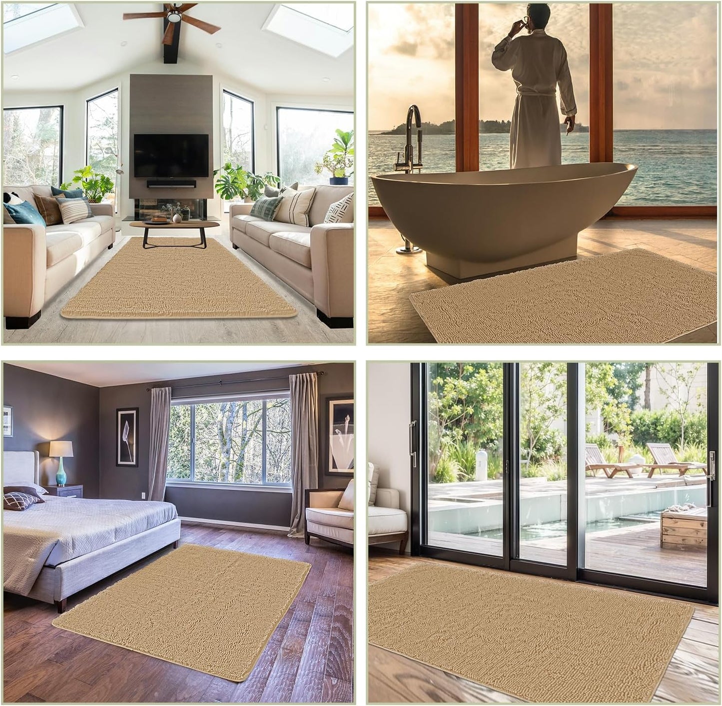 Bathroom Runner Rug 36 x 60 Inch – Extra Large Long Bath Mat | Absorbent and Washable Thick Chenille Bath Rug Non-Slip Runner Rug for Bathroom, Shower, Sink(Beige)