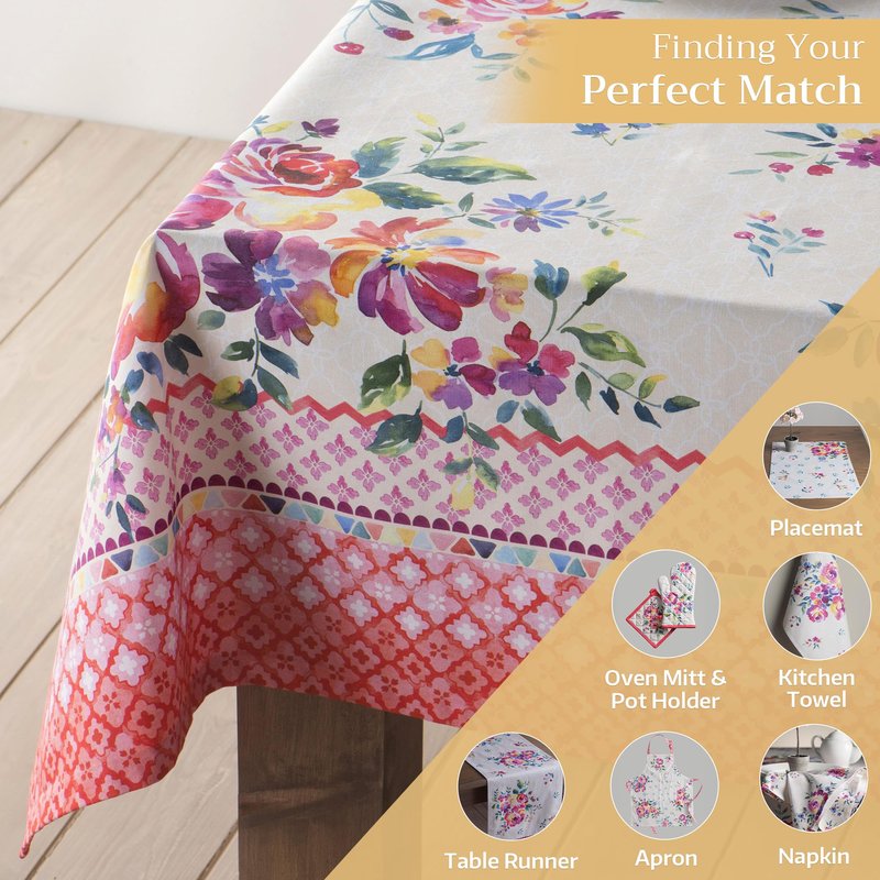 Maison d' Hermine Table Cloth Rectangle Table 100% Cotton 60 x 120 Inches Tablecloth Reusable Decorative for Dining Kitchen Room Farmhouse Home Gifts for Mothers Day Spring Summer - Rose Garden