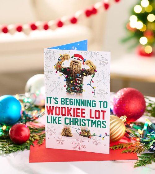American Greetings Star Wars Christmas Card - Chewbacca Design with Snowflakes | Festive Holiday Greeting