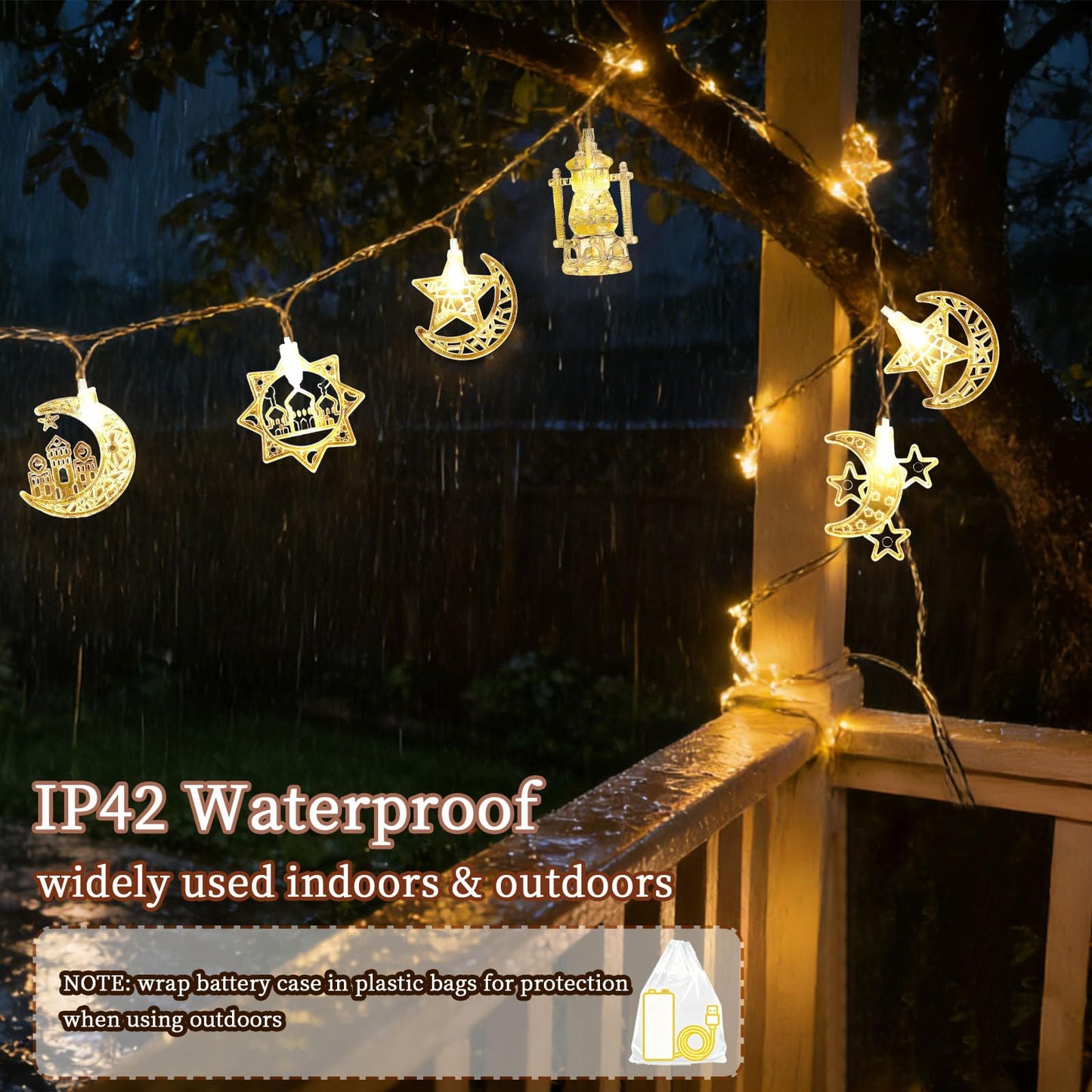 Moon Star String Lights 10FT 20 LED Star Fairy Lights Ramadan Lights with Battery & USB Powered 2 Lighting Modes Waterproof Eid Mubarak lights for Ramadan Decorations Christmas New Year Wedding Party