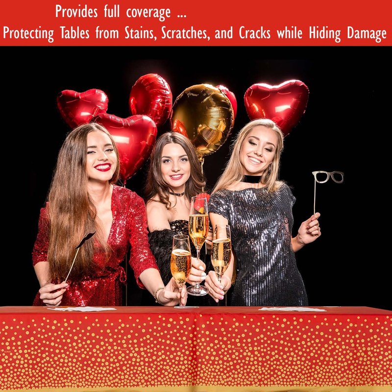 ZULADISE 2 Pack Premium Red and Gold Plastic Tablecloths – Thick, Durable, Reusable Table Covers (54 x 108 in) – Disposable Party Tablecloths for Birthday, Graduation, Christmas and Event Decorations