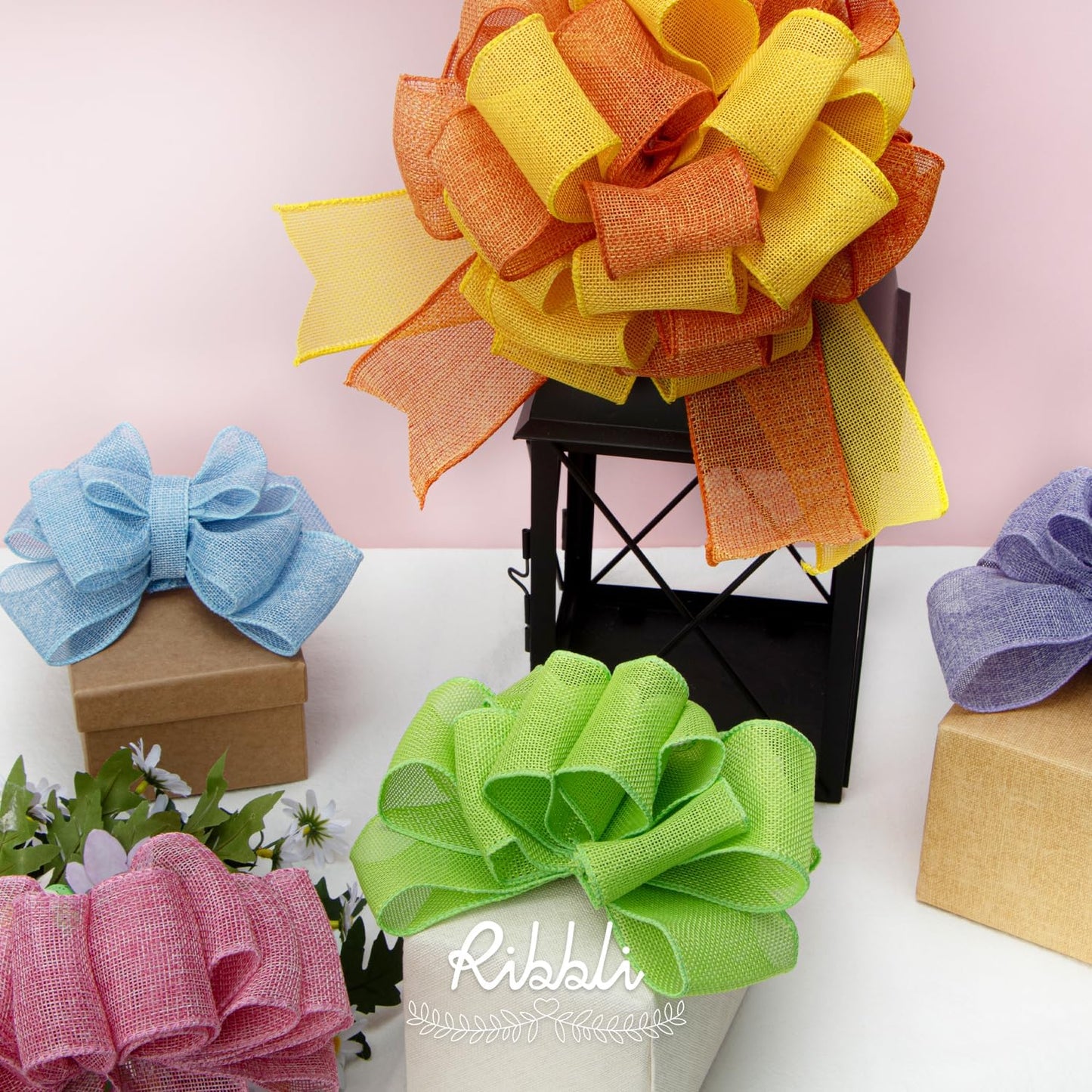 Ribbli Wired Burlap Ribbon - 2.5 Inch x 10 Yard | Yellow Cross Royal Edge for Bows & Decorations