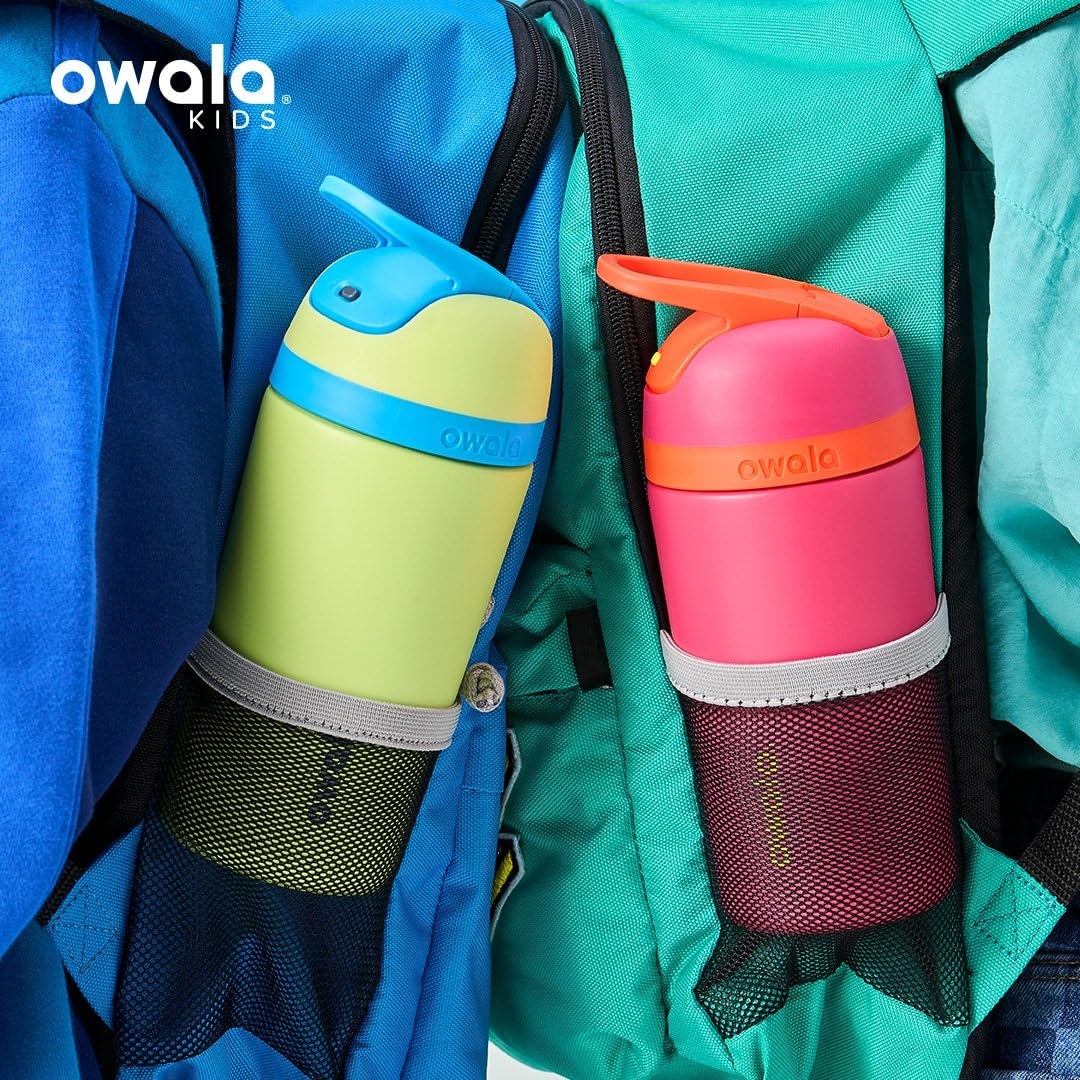 Owala Kids Flip Insulated Stainless-Steel Water Bottle with Straw and Locking Lid, 14-Ounce, Purple/Pink (Bunny Business)