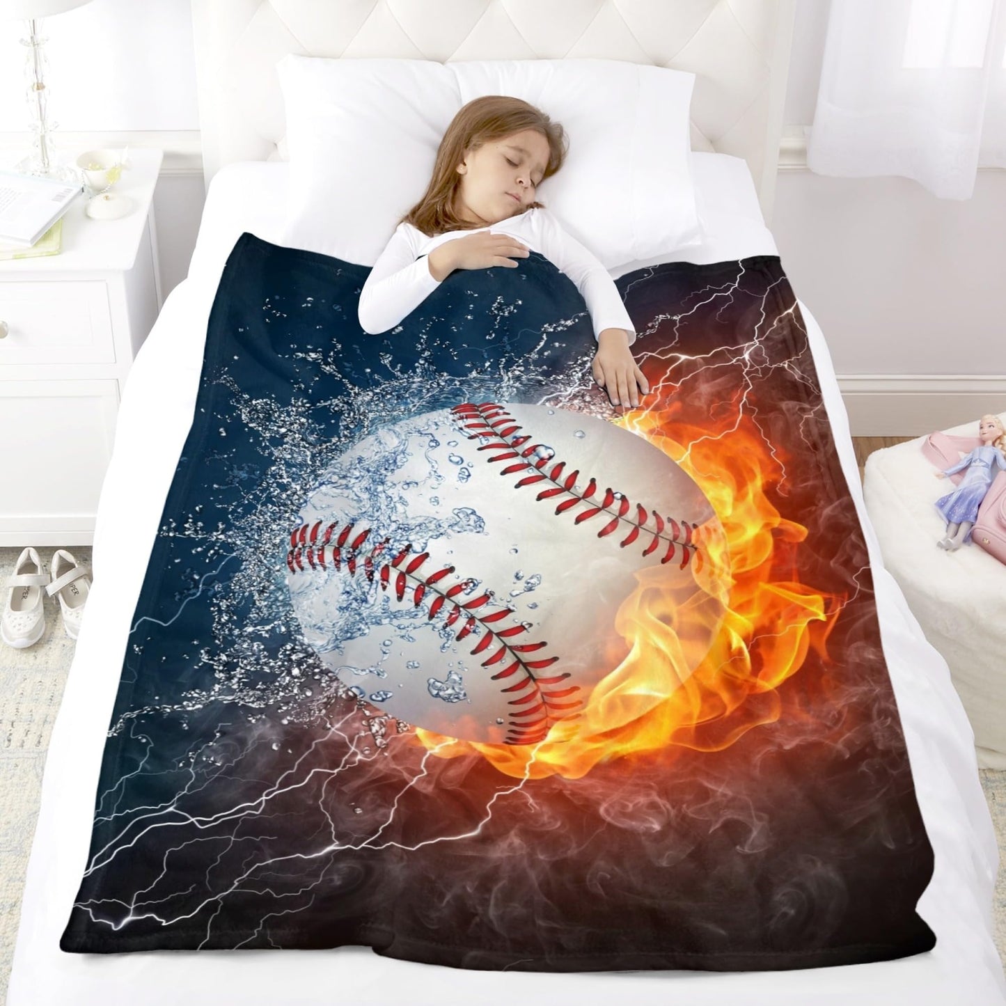 Baseball Sport Cool Ball Throw Blanket Super Soft Warm Bed Blankets for Couch Bedroom Sofa Office Car, All Season Cozy Flannel Plush Blanket for Girls Boys Adults, 60"X50"