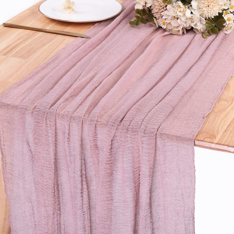SAJOO 13ft Dusty Pink Cheesecloth Table Runner 35x157 Inches Boho Gauze Cheese Cloth Table Runner for Wedding Baby Bridal Shower Party Decorations