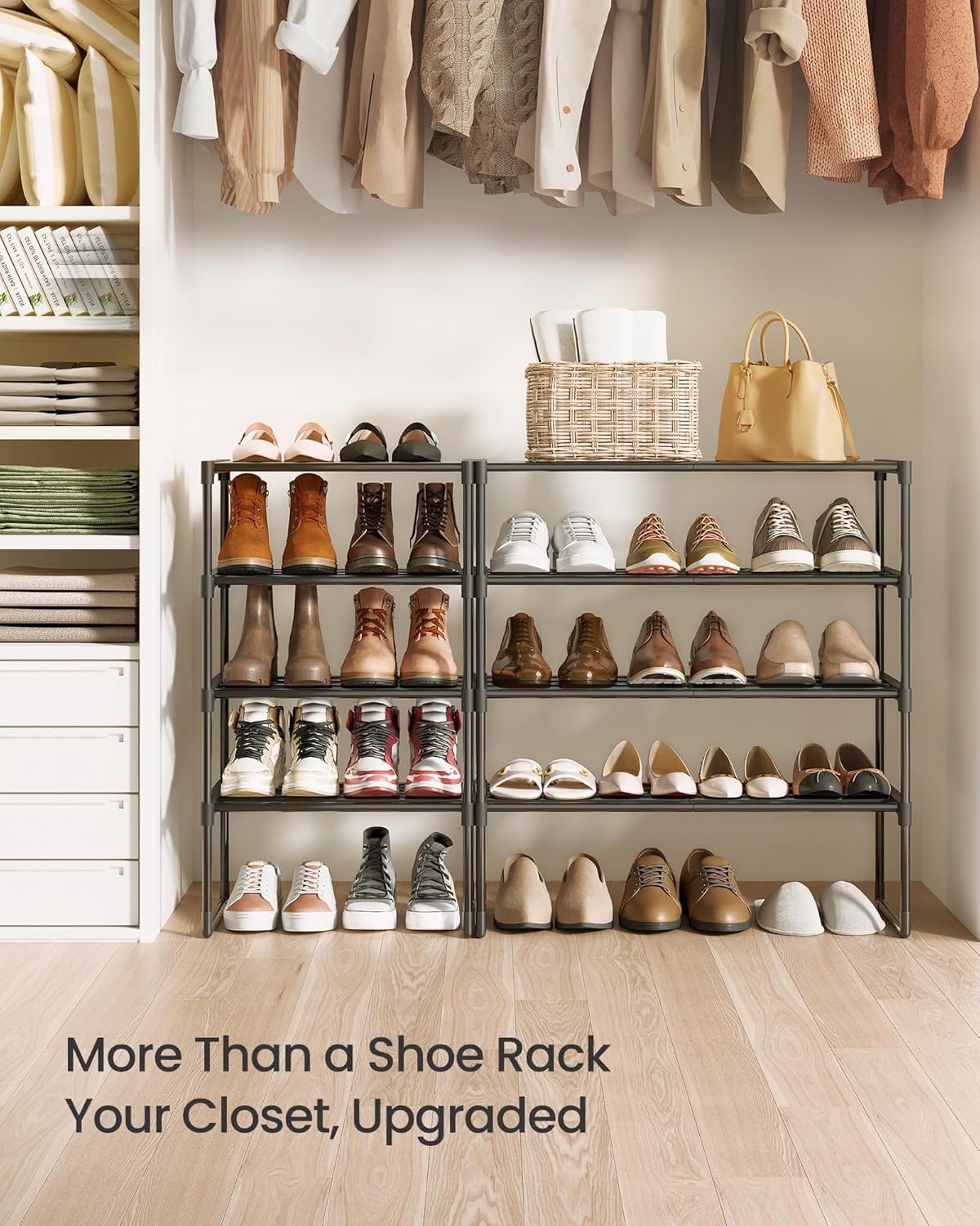SONGMICS 4-Tier Shoe Rack - Stackable Metal Organizer for 5-10 Pairs | Black, 11.8 x 16.7 x 28.2 Inches