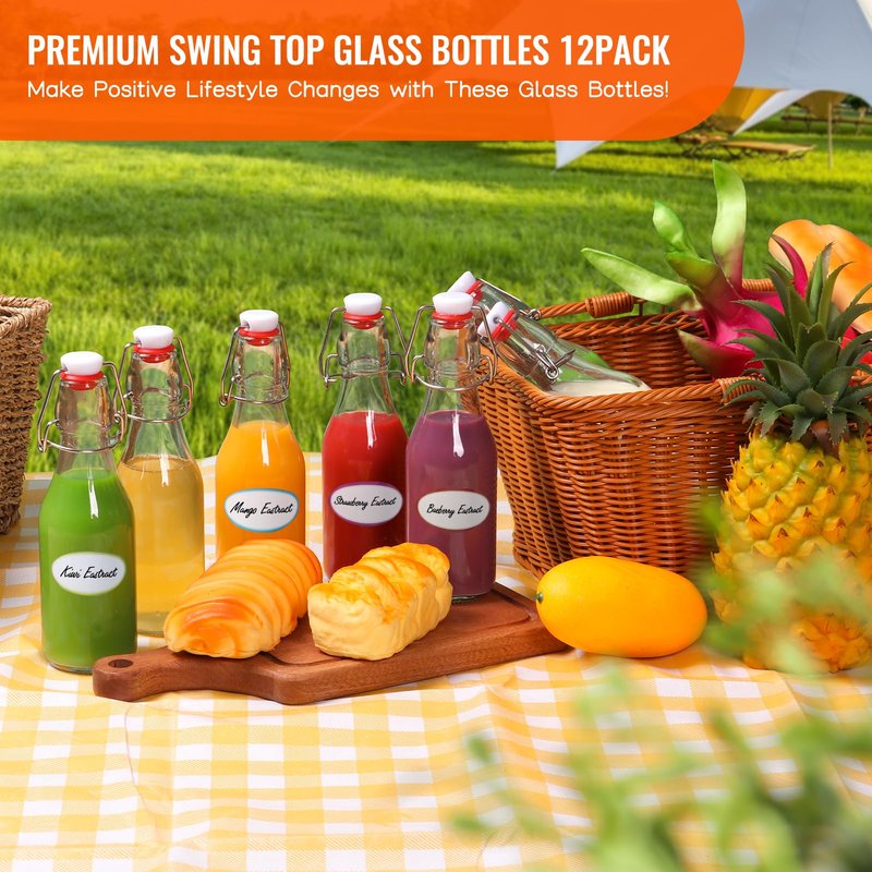 Alotpower Swing Top Glass Bottles 8 oz 12Pack, Flip Top Glass Bottles with Airtight Flip Lids for Vanilla Extract Bottles/Home Brewing/Beverages/Oil (8 fl. oz, Set of 12)