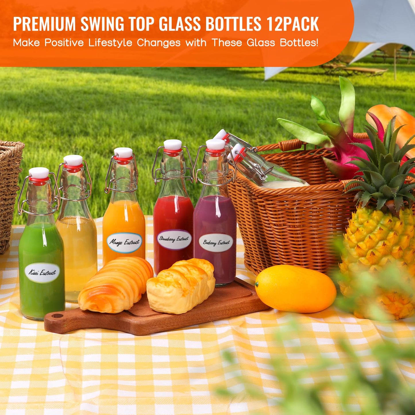 Alotpower Swing Top Glass Bottles 8 oz 12Pack, Flip Top Glass Bottles with Airtight Flip Lids for Vanilla Extract Bottles/Home Brewing/Beverages/Oil (8 fl. oz, Set of 12)