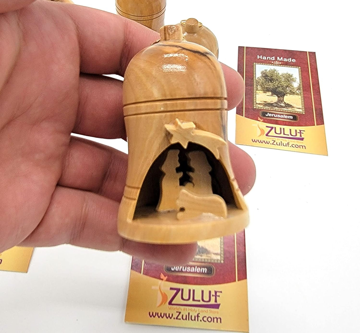 Bulk Olive Wood Christmas Ornaments Set of 4 - Bethlehem Nativity Decorations