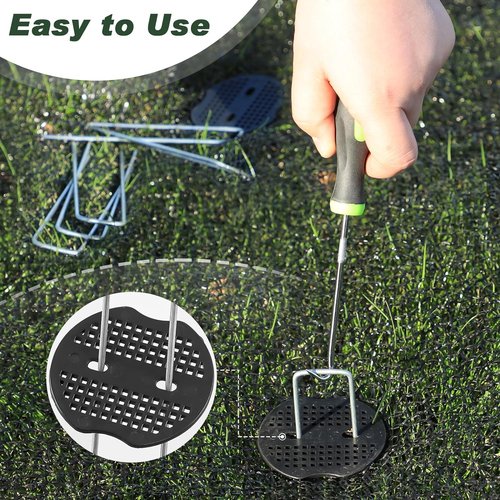 Feed Garden Galvanized Landscape Staples - 6 Inch U-Shaped Turf Stakes | 50 Pcs Anti-Rust Gaskets for Weed Barrier Fabric