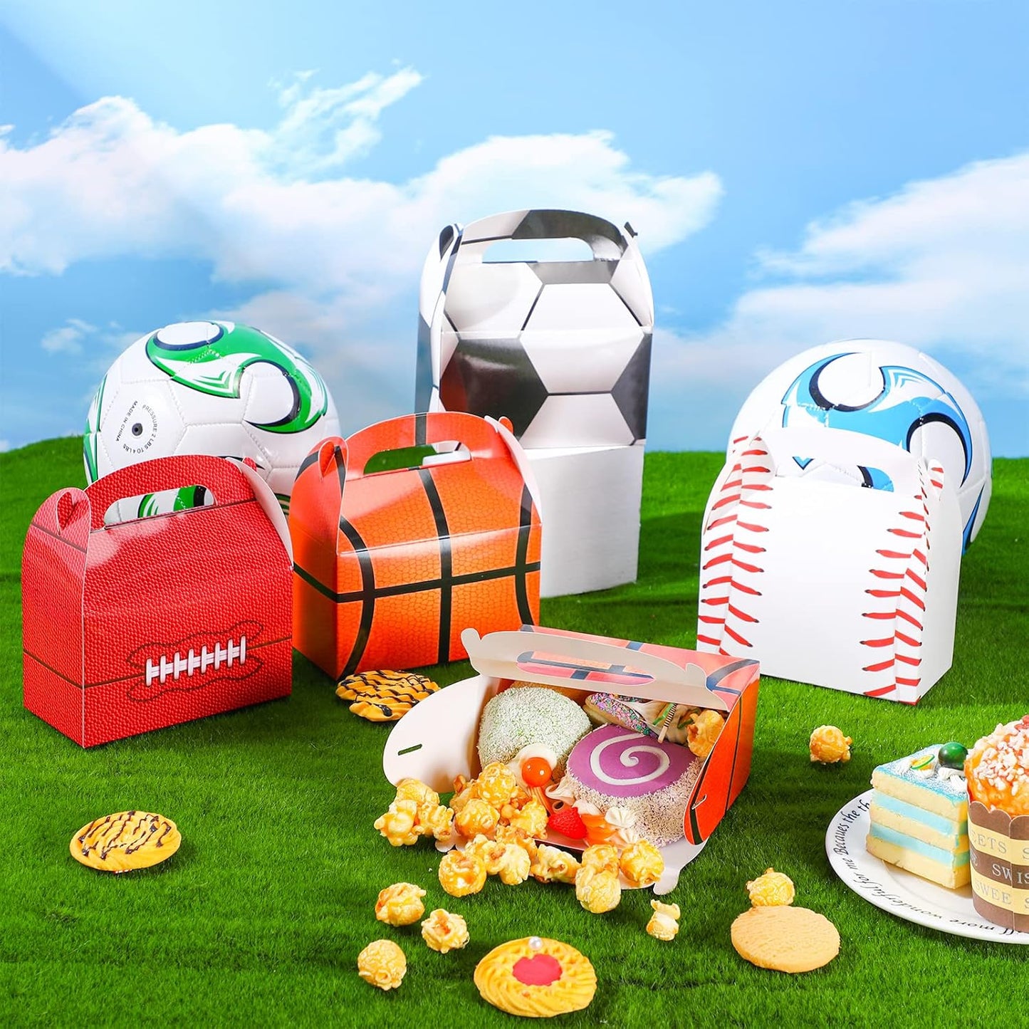 Nezyo Sports Themed Birthday Party Supplies - 24 Pack Football & Basketball Treat Boxes | Fun Party Favors