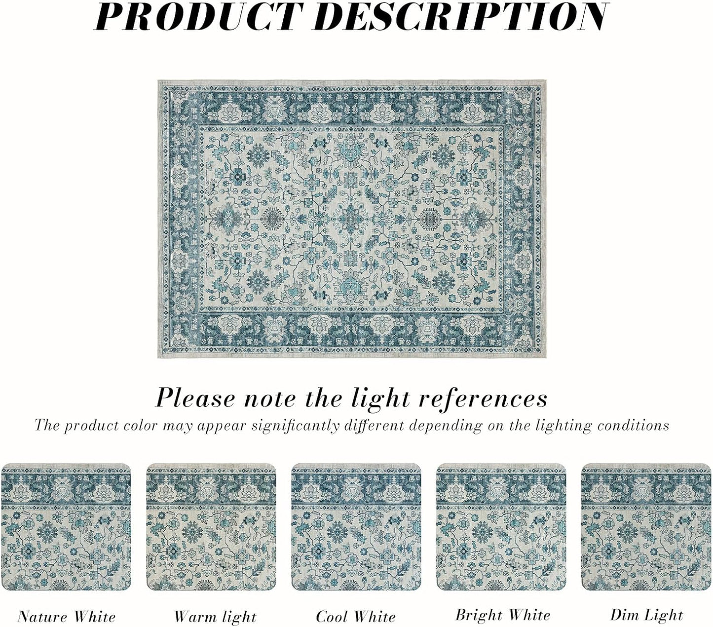 Area Rug 3×5, Vintage Boho Rug,Ultra-Soft Low Pile, Washable, Non Slip,Stain Resistant, Printed Carpet for Living Room Bedrooms Playroom Office Kitchen,Turquise/Cream