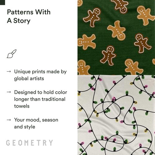 GEOMETRY Christmas Kitchen Towels - Quick Dry Microfiber Cloth Dish Towels for Kitchen Drying - Premium Quick Dry Towel, 2-Pack Set (Festive Lights + Ginger Joy (Merry Magic)