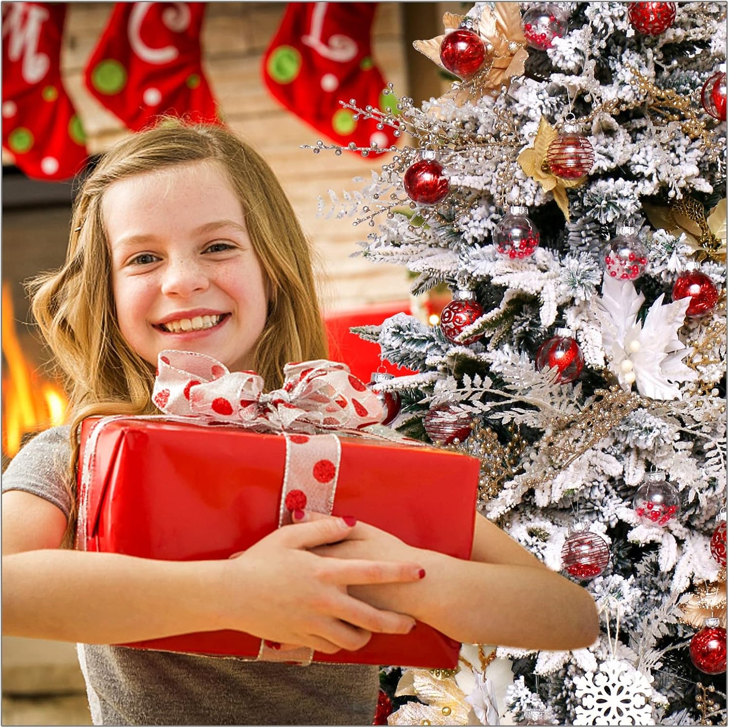 Skiennix Christmas Ornaments Set - 30pcs Shatterproof Red & Clear Baubles for Holiday Decor | 60MM Size