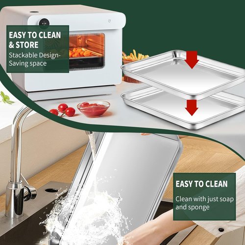 CEKEE Quarter Sheet Pan Set - Stainless Steel Baking Sheets with Cooling Racks | Rust & Warp Resistant, 12 x 9.8 x 1 Inch