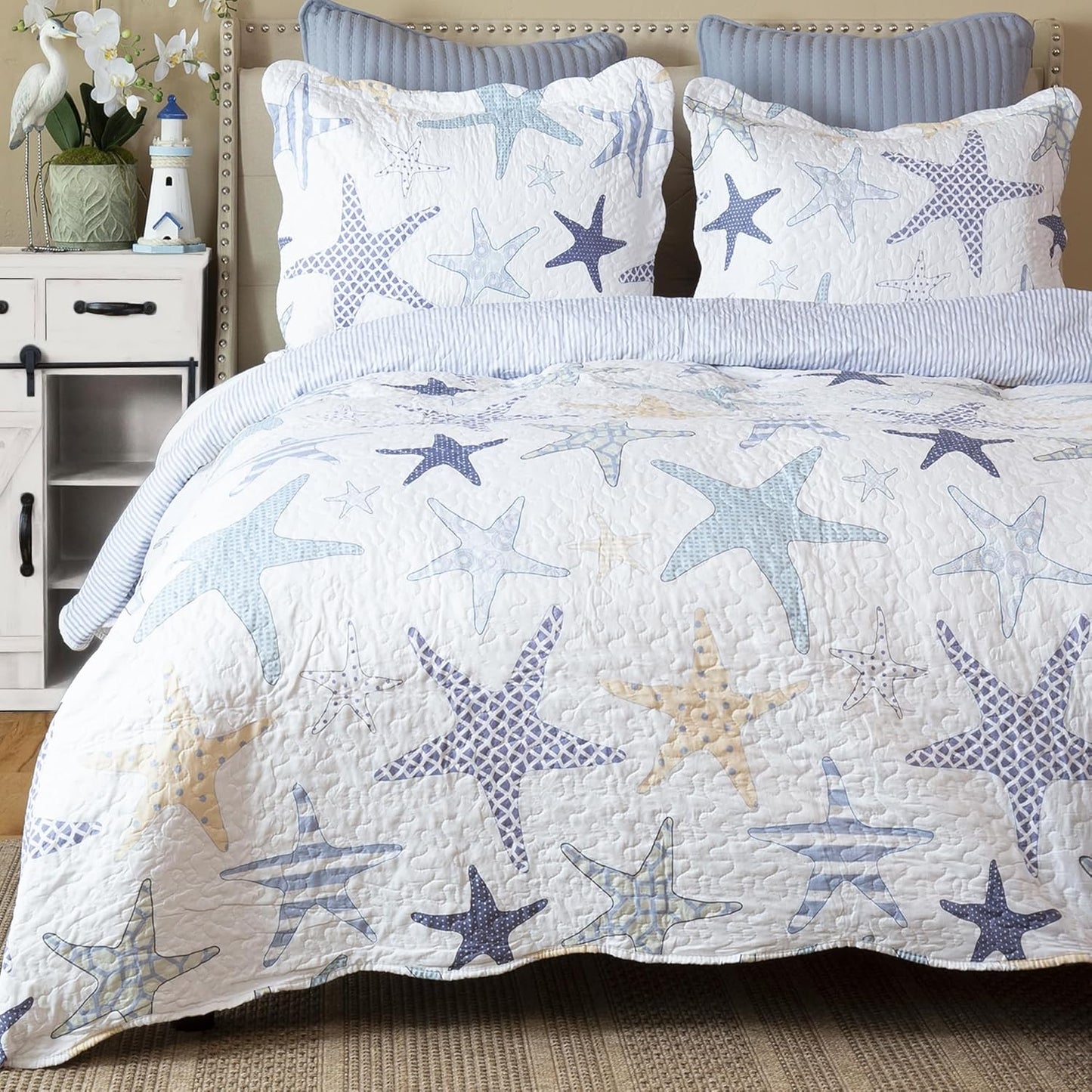 North End Decor Starfish Reef Coastal Beach Quilt Set, Twin 2-Piece