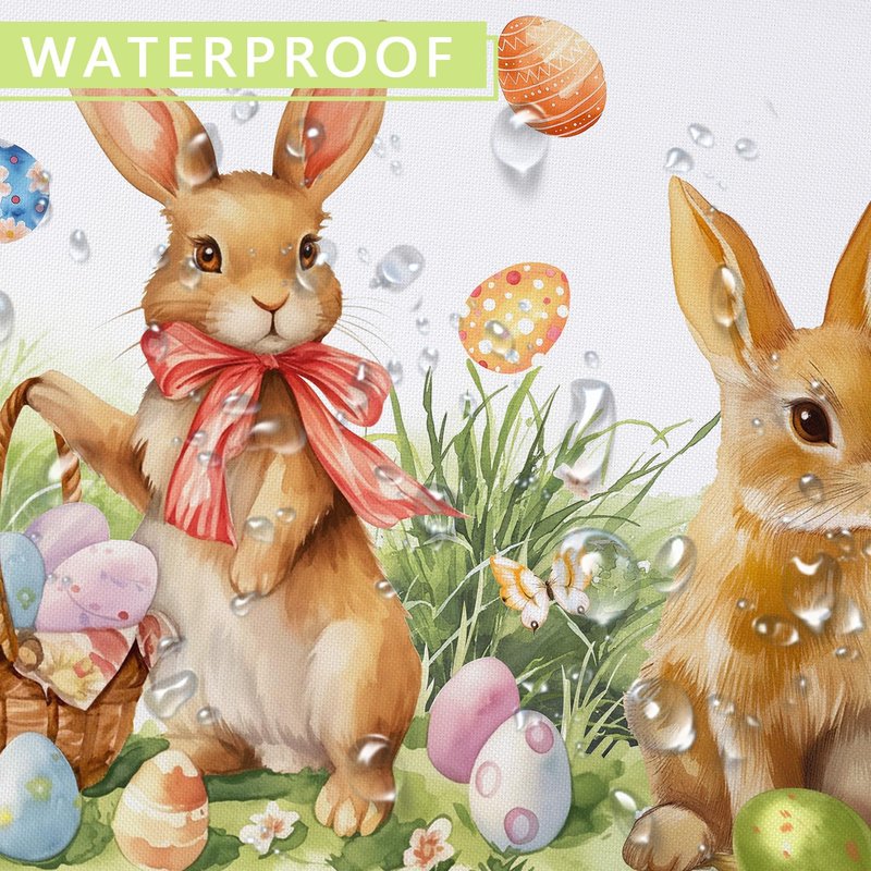 Roszwtit Spring Easter Tablecloth, Easter Eggs Bunny Floral Table Cloth Waterproof, Spring Easter Rabbit Flowers Kitchen Table Decor for Dining Holiday Party 60x60 Inch Round