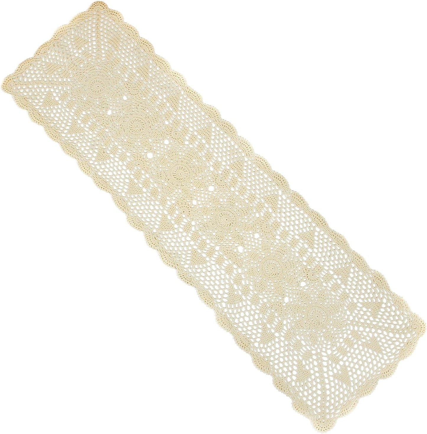 Handmade Crochet Lace Table Runner 15x51 Inch - Elegant White Décor