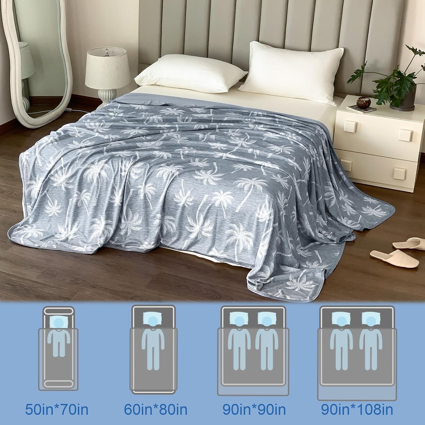 OMERAI Cooling Blanket King for Hot Sleepers, Breathable Summer Blanket Lightweight Blankets for Night Sweats, Double-Sided Cooling Effect Throw Blanket for Bed, 90"x108" Gray