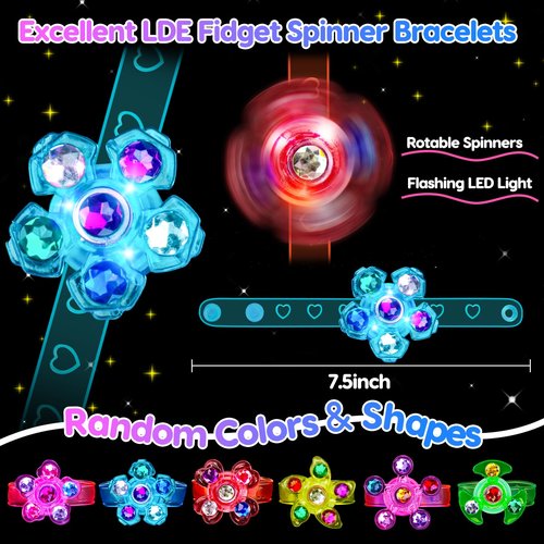 24PCS Light Up Fidget Spinner Bracelets Glow Party Favors Bulk for Kids 4-8 8-12 Summer Goodie Treat Bag Stuffers Classroom Treasure Box Toys Carnival Prizes Pinata Fillers Birthday Return Gifts
