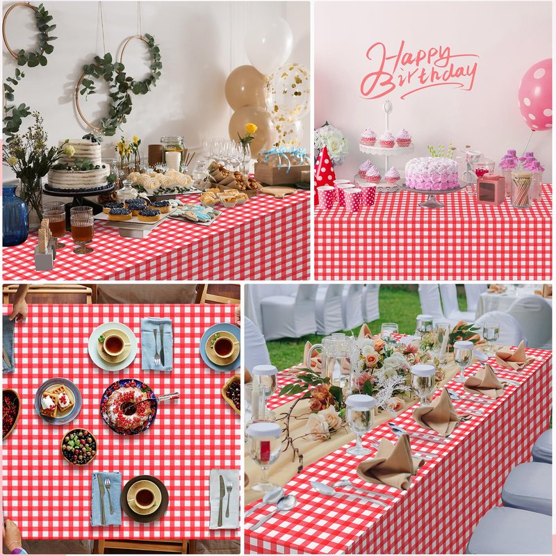 YIDAKO 6pcs 54X108inch Red Checkered Tablecloth,Red Gingham Tablecloths Buffalo Plaid Disposable Plastic Table Covers for Birthday Baby Shower Bridal Wedding Party Birthday Decorations