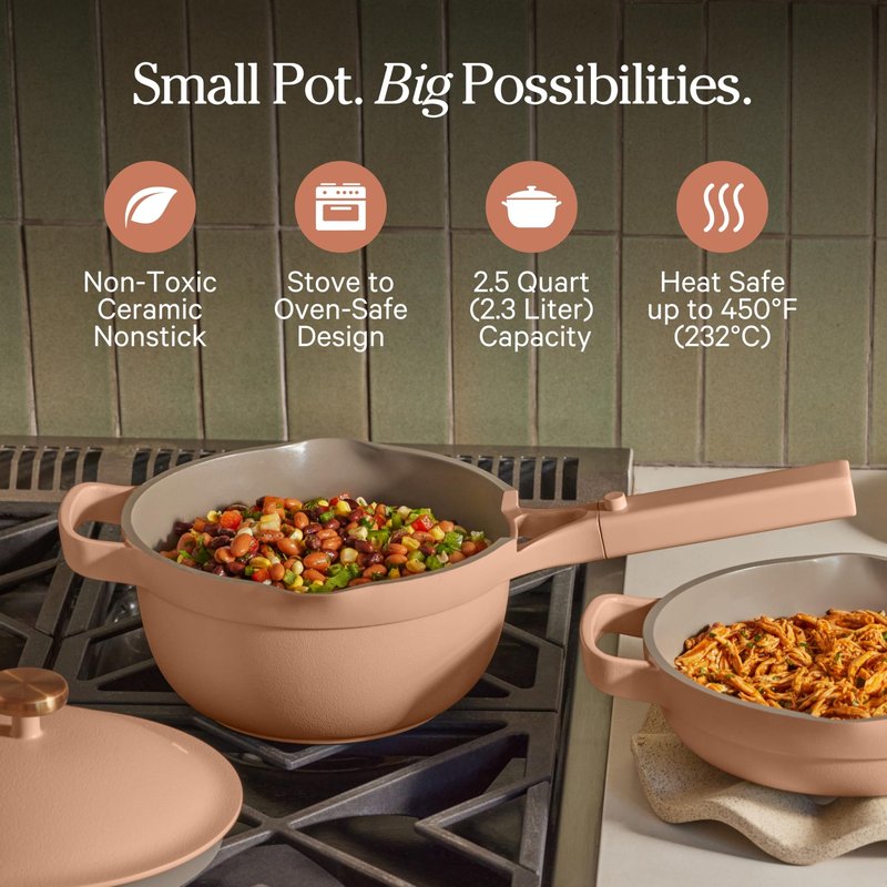 Our Place Mini Perfect Pot | 2.5 Qt Ceramic Pot with Lid & Spatula | Patented 8-in-1, PFAS-Free Nonstick, Non-Toxic Cookware | Induction & Oven-Safe up to 450°F | Spice