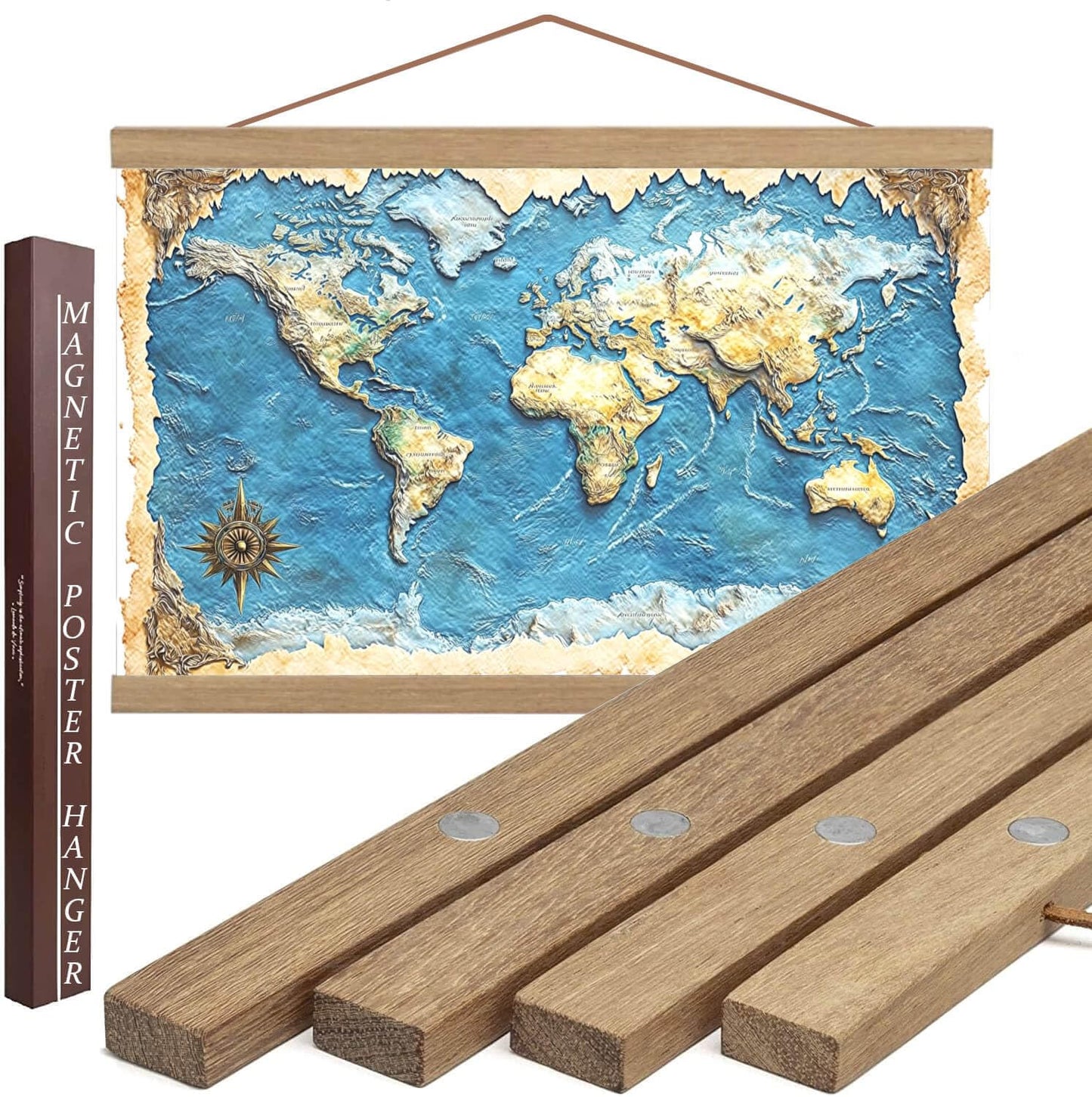 DACRI HOME Magnetic Poster Hanger Frame, Sturdy Magnetic Poster Frame 27x40, 27x41 with Teak Wood, Strong Magnets for Hanging Prints, Maps, Pictures, Scroll Wall Art (27 Inch, Teak)
