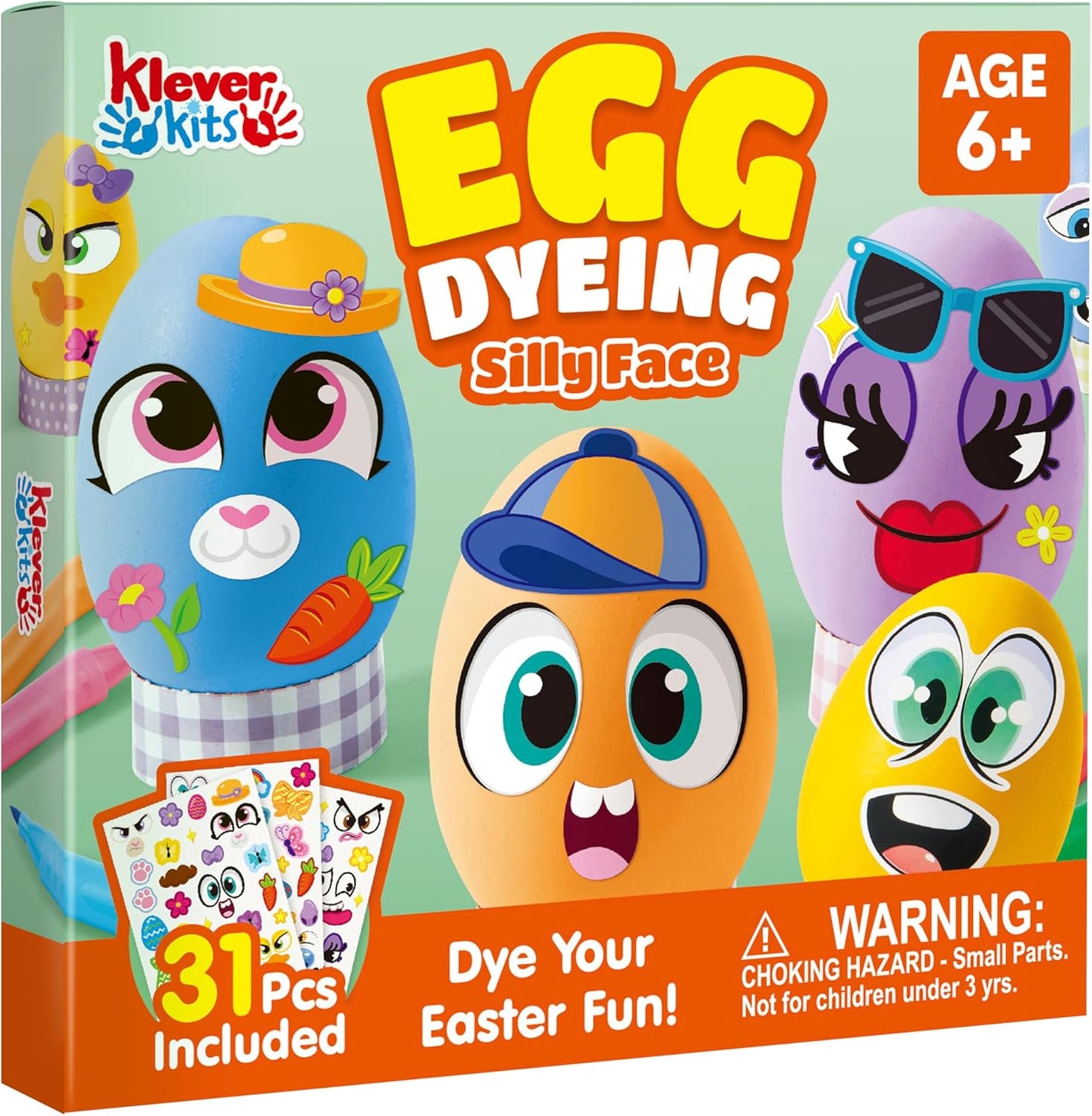 Klever 31PCS Easter Egg Decorating Kit - DIY Dye Tablets & Face Stickers for Kids' Parties