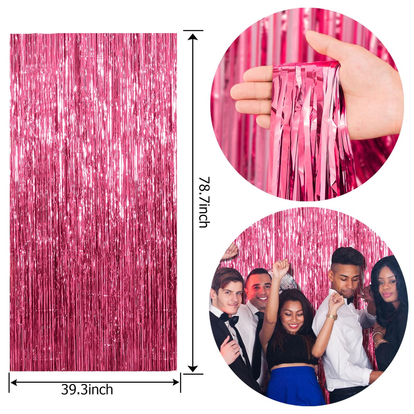 5 Pack Foil Curtain Backdrop Pink Metallic Tinsel Foil Fringe Curtains Photo Booth Props for Birthday Wedding Engagement Baby Shower Bachelorette Christmas Holiday Celebration Party Decorations