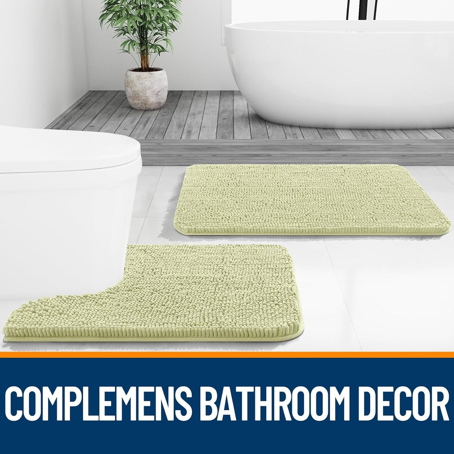 OLANLY Bathroom Runner Rugs - Soft Absorbent Chenille with Rubber Backing | Quick Dry, Machine Washable, 44x24, Vanilla