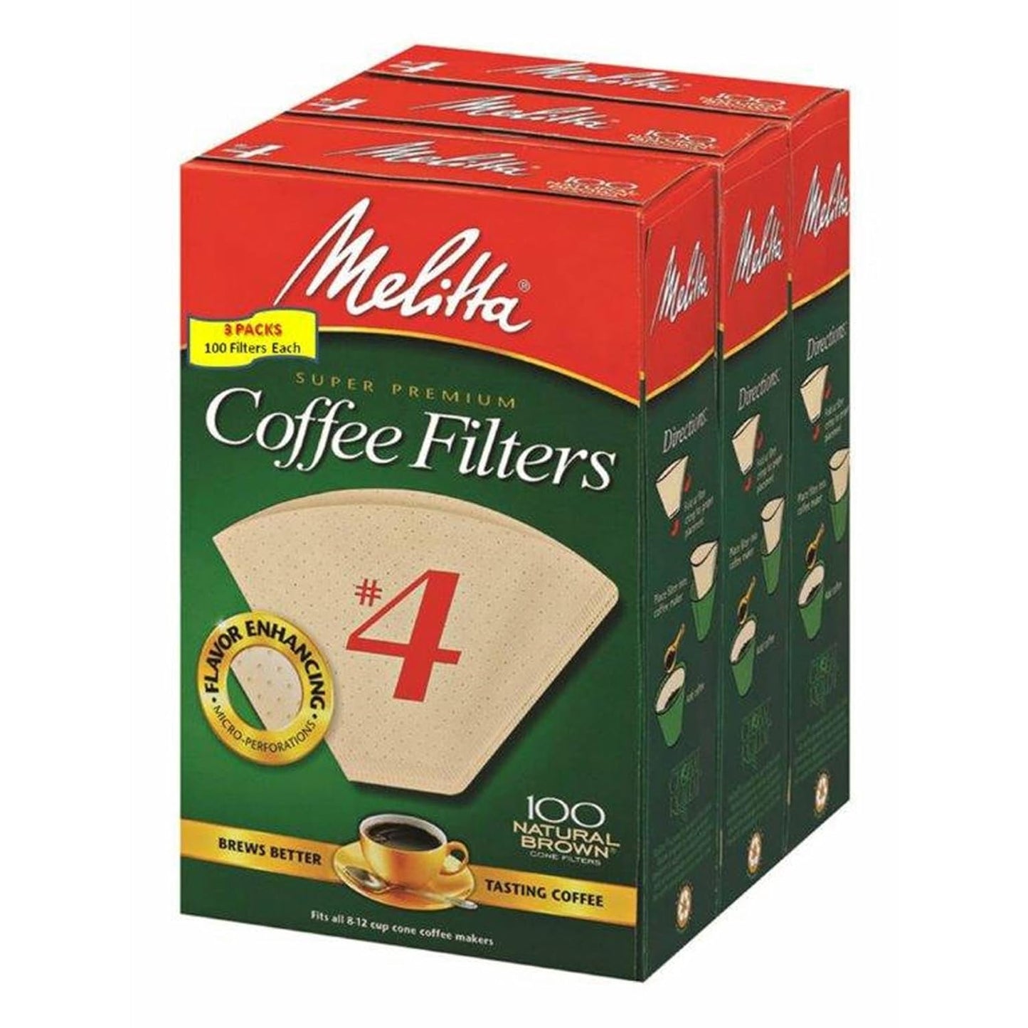 Melitta 300 Count #4 Cone Coffee Filters - Natural Brown, Perfect for Brewing Fresh Coffee