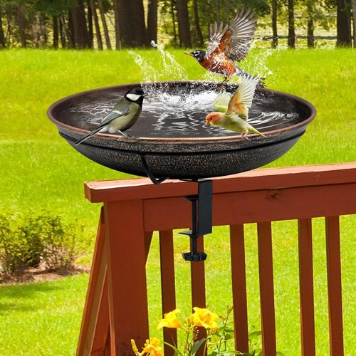 Deck Mounted Bird Bath - Easy to Clean Metal Birdbath with Detachable Bowl | 0.7 Gallon Capacity for Outdoor Decor