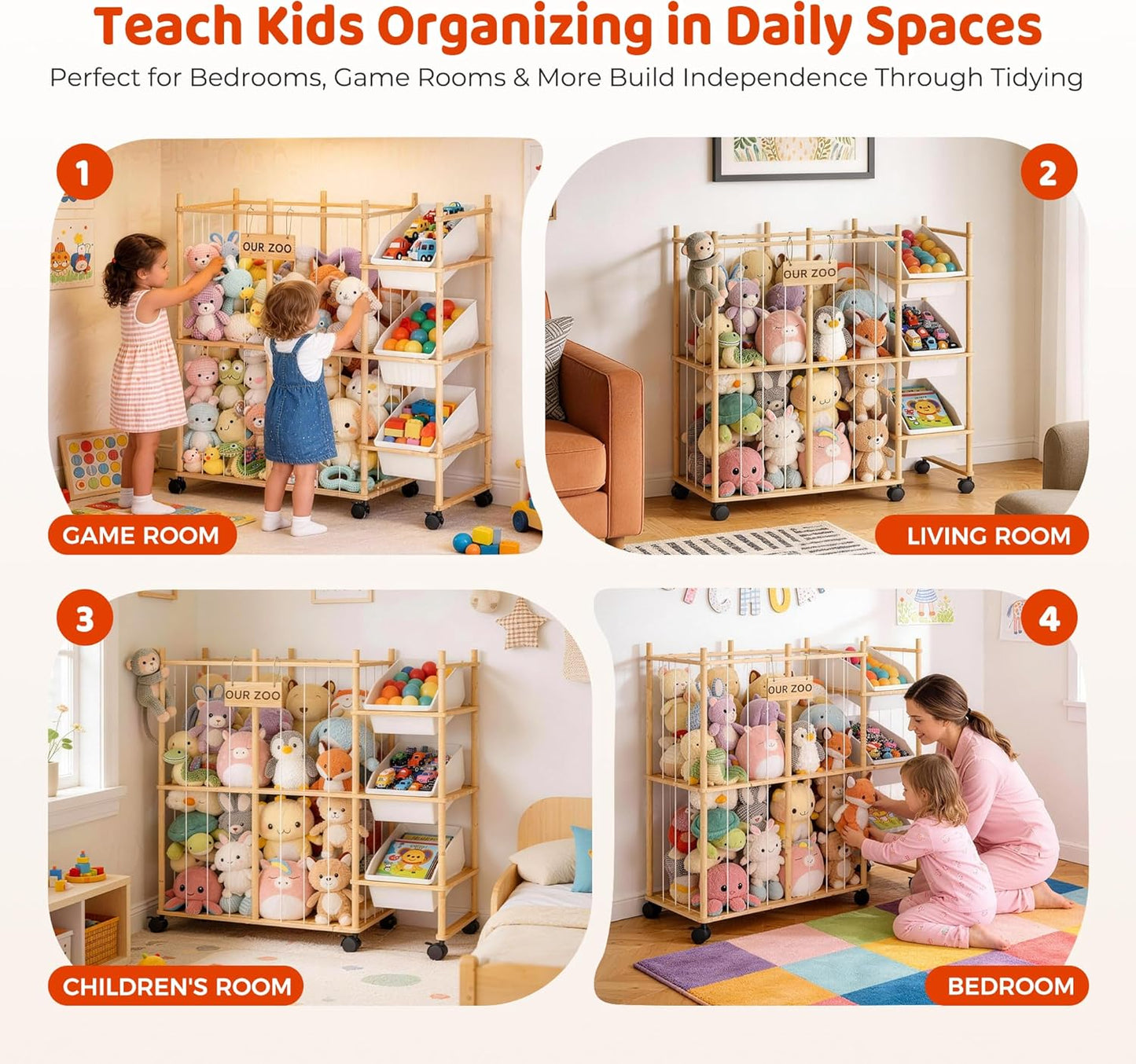 Sevenblue Toy Storage Organizer - 3 Removable Bins for Kids | Stylish Wood & White Design for Playroom