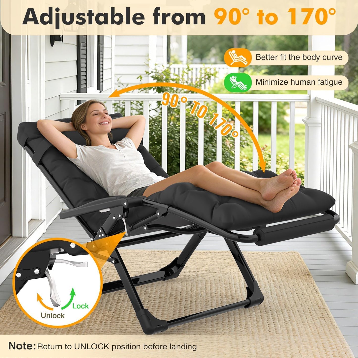 Slendor Oversized Zero Gravity Chair - XXL Padded Lounge Chair with Headrest & Cup Holder | Supports 500lbs, Black