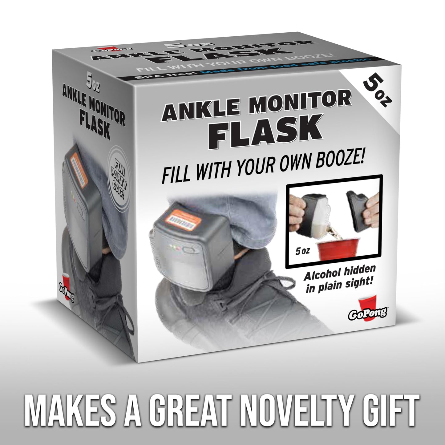 GoPong Ankle Monitor Flask (5 oz) - Hidden Alcohol Flask - Funny Liquor Gift for House Arrest Bracelet Prop