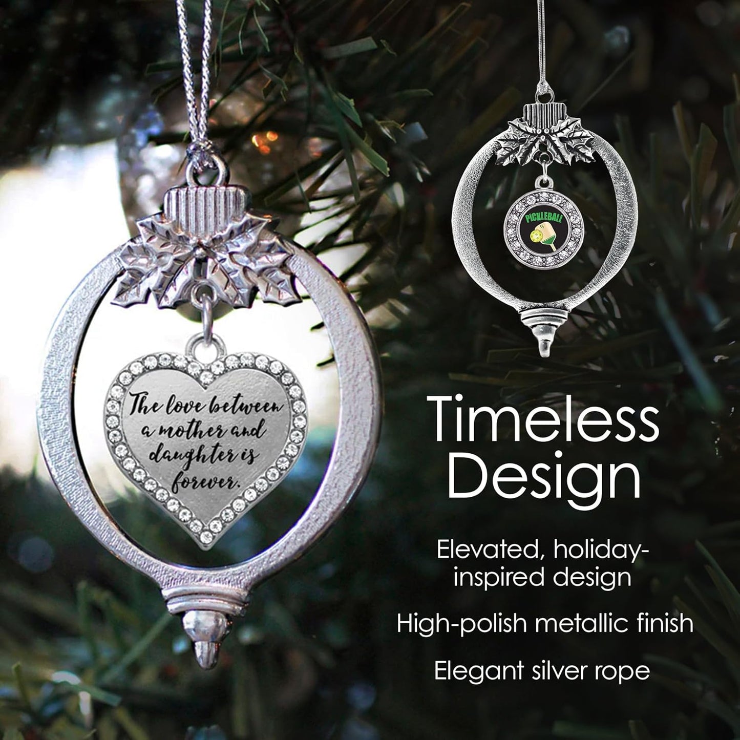 Silver Christmas Ornament - Physical Therapist Circle Charm with Cubic Zirconia - Holiday Decoration