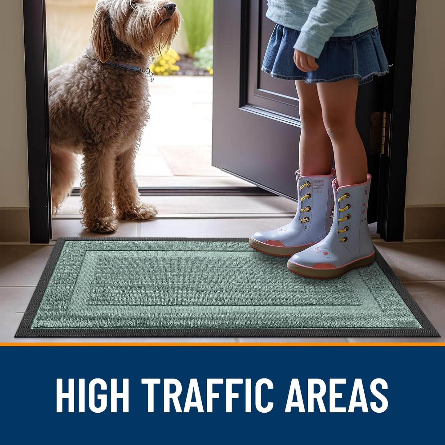 OLANLY Indoor Outdoor Front Door Mat - Waterproof All-Season Doormat, Easy Clean, 59x23, Grayish Green